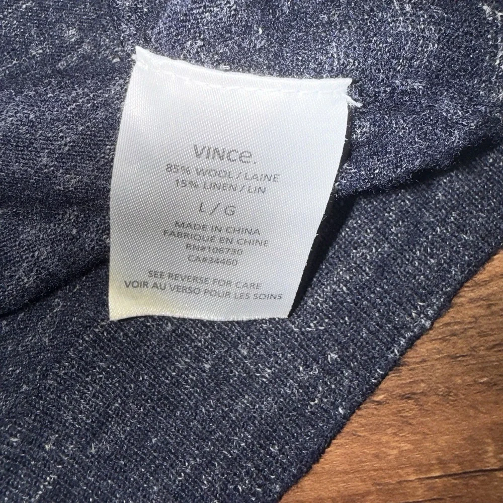Vince Navy Wool Linen Blend Long Sleeve Light Sweater Men's Large
